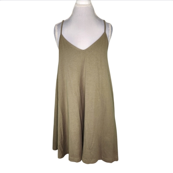 Lou & Grey Olive Green Spaghetti Strap A Line Mini Dress Size Large - Picture 1 of 10